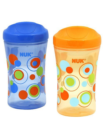 Nuk Ultimate Hard Spout Sippy Cups 2 Pack in orange and blue with polka dots design