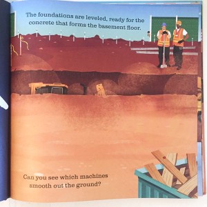 A full color page from On the Construction Site Shine A Light book by Usborne