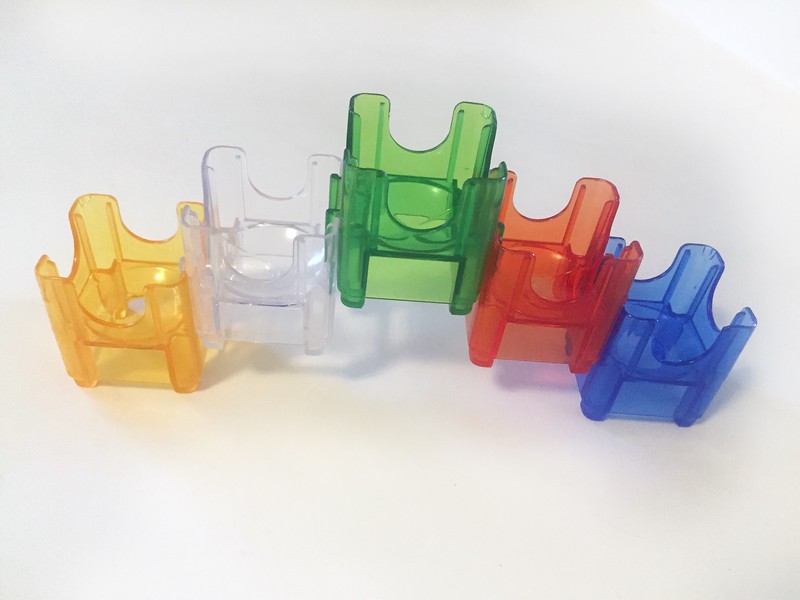 Q BA MAZE square blocks for building marble runs in yellow clear green red and blue translucent plastic colors