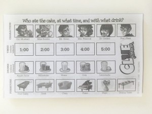 Detective sheets to solve the mystery in Clue Junior