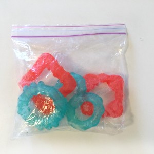 Bright Starts four teething rings stored in ziploc bag