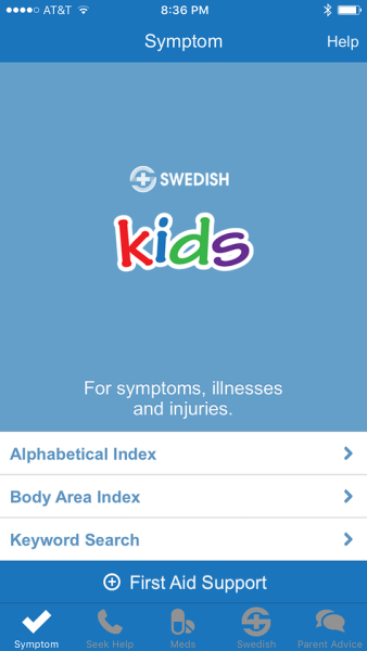 Screenshot from kids health app from hospital