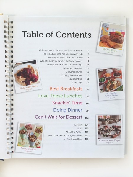 Fix It and Forget it kids crockpot recipe cookbook table of contents