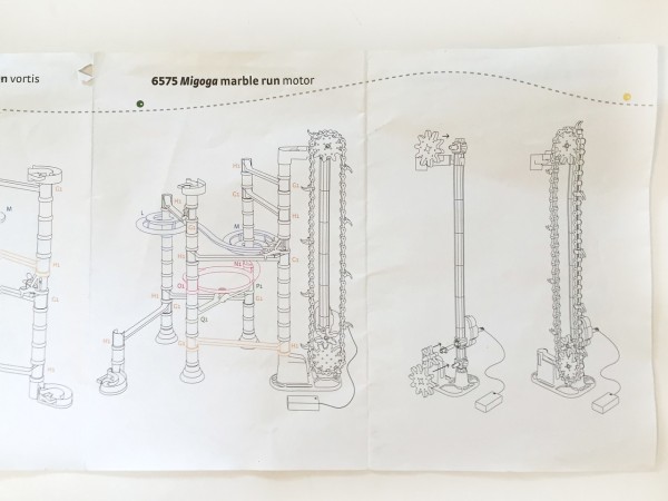 Quercetti Migoga marble run with motorized elevator assembly illustration instructions