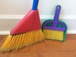 Schylling broom and dustpan little helper set with blue red and yellow broom, purple and yellow hand brush, and green dustpan