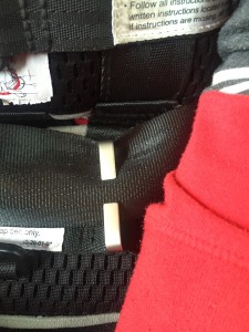 Close up of lap belt guide on Ride Safer Delight Harness