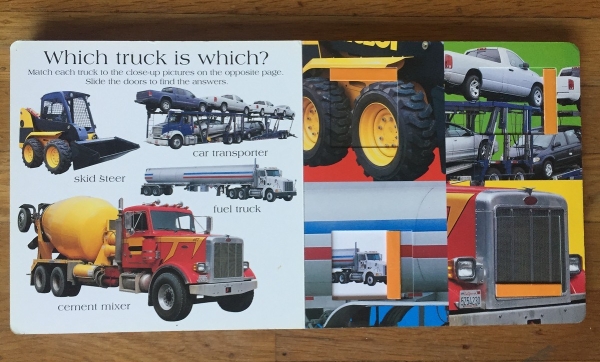 Slide and FInd trucks page spread with moving flaps