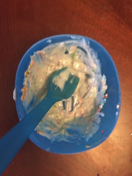 Empty bowl of banana yogurt split for kids snack