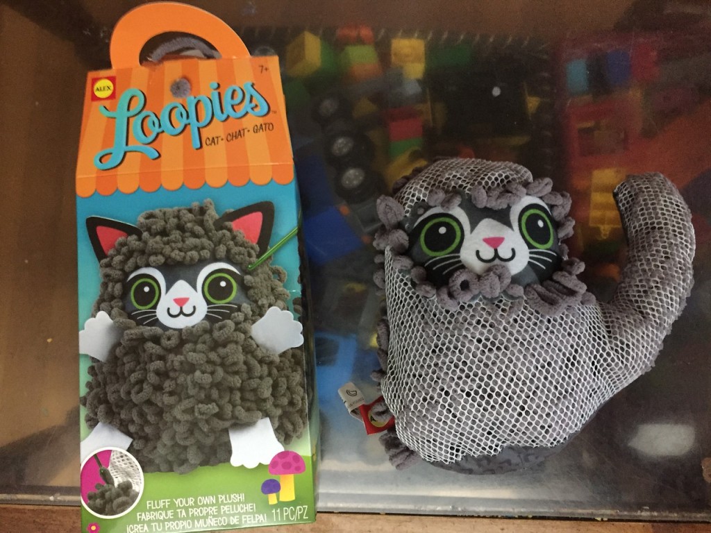 Alex Loopies kids craft kit make your own stuffed animal gray cat version partially finished