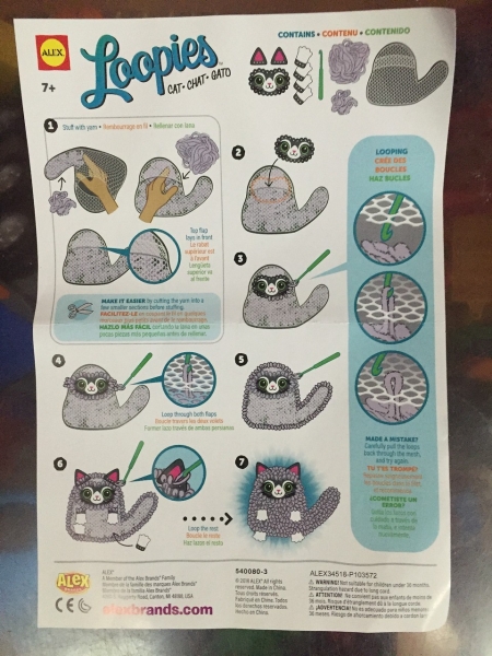 Instructions from Alex Toys Loopies cat craft project create your own stuffed animal for kids