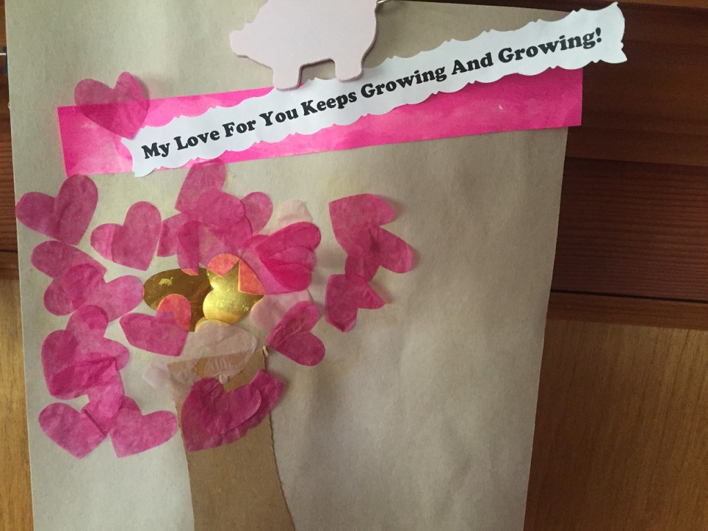 Kid art project tree with pink heart blossoms my love for you keeps growing and growing