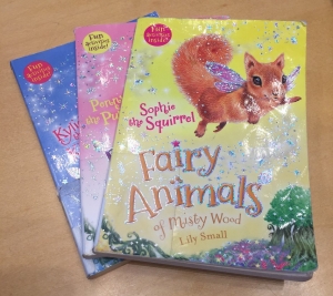 Fairy Animals of Misty Wood books by Lily Small Sophie the Squirrel Kylie the Kitten and Penny the Pony in a stack