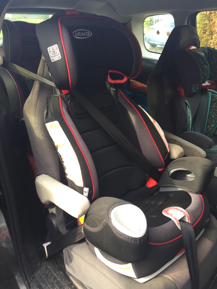 Graco Nautilus 3 in 1 three in one booster seat for kids installed in middle row of Mazda5 minivan
