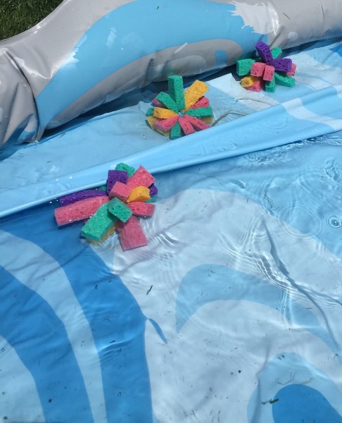 Homemade sponge bombs water balloon substitute replacements in inflatable pool