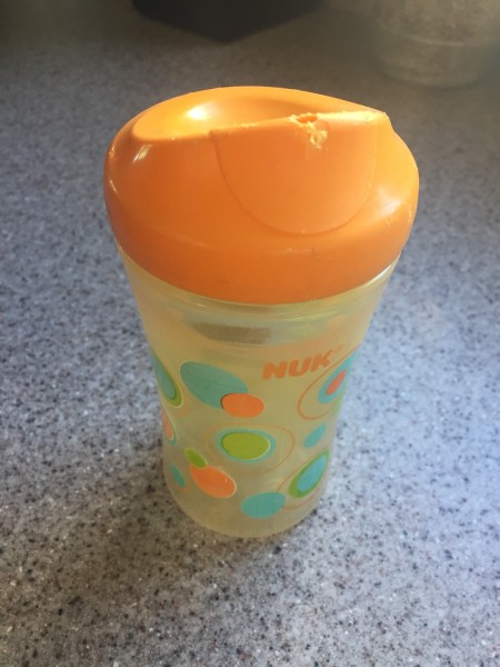 Nook hard spout sippy cup orange with polka dots