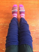 American Apparel long leg warmer in navy worn over striped socks and black joggers