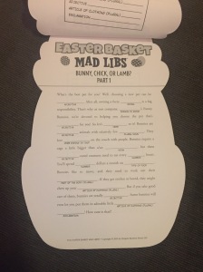 Easter Mad Libs page example of fill in the blank word game