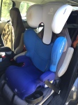 Diono Cambria highback booster seat for older bigger kids installed in bucket seat of Mazda5