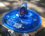 Shark Splash Pad mat for young kids with inflatable shark and sand bags toss