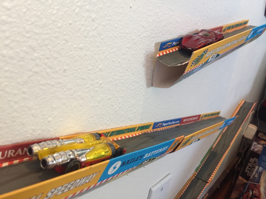 Paper Trax toy vehicle wall mounted race track