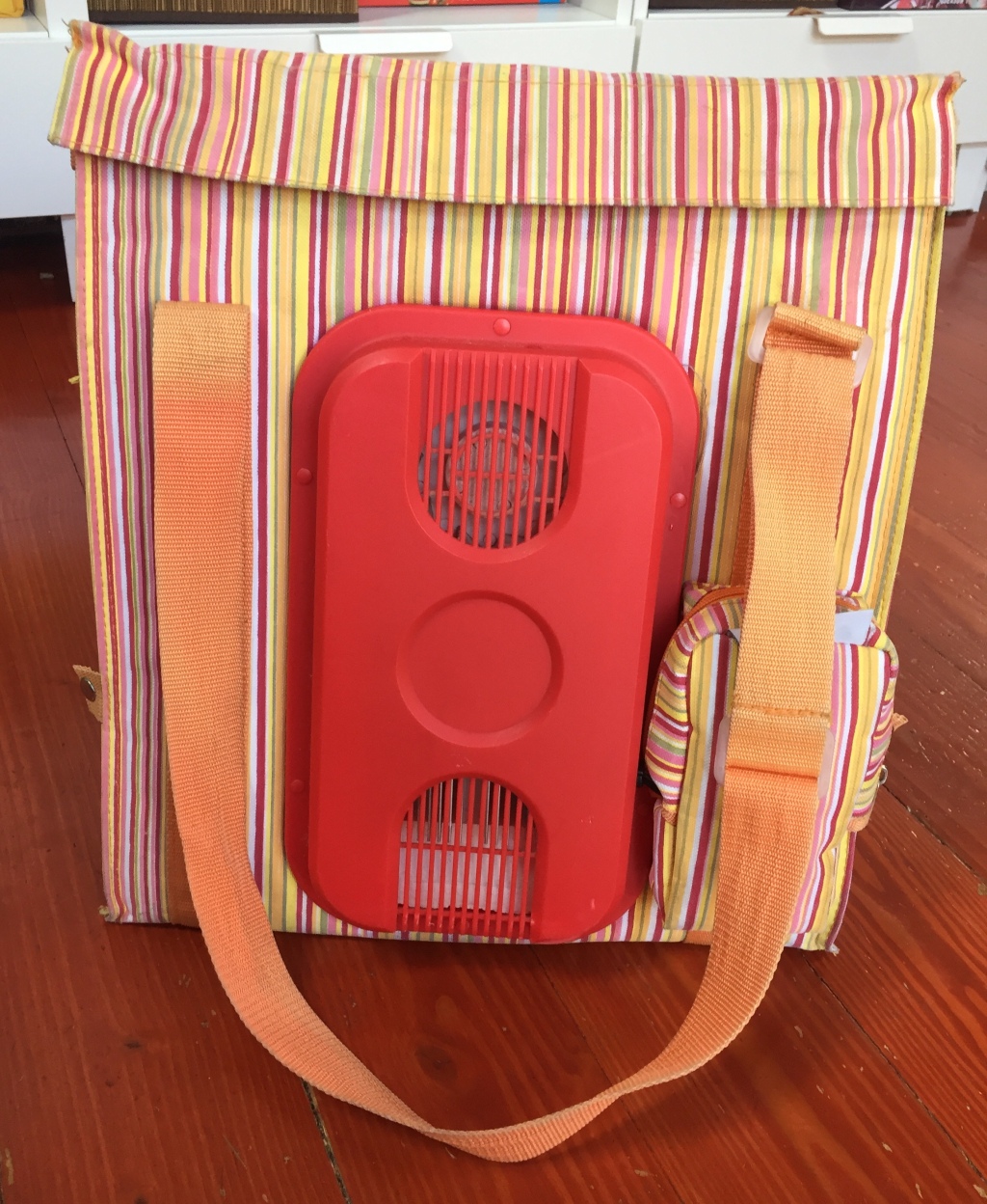 Dometic striped orange and red plug in car cooler bag