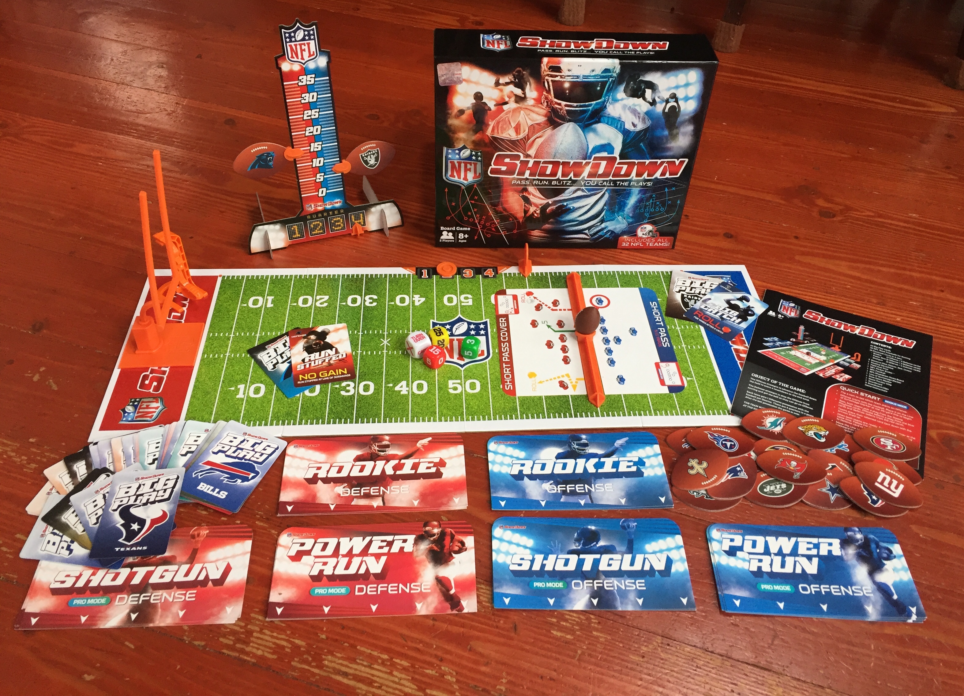 NFL Showdown football board game set up for play