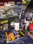 Star Wars themed gifts for kids Star Wars Ultimate Library, Thermos food jar, kids water bottle, LEGO Advent Calendar, star fighter sheets, BB8 blanket, and Complete Vehicles book