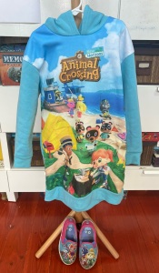 NIntendo Switch Animal Crossing New Horizons Hooded sweatshirt dress and slip on shoes sneakers for kids