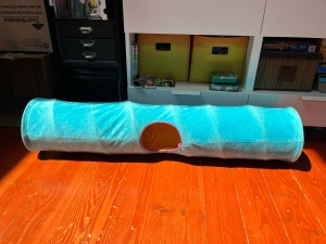 Leaps and Bounds Crinkle Cat Tunnel in turquoise and orange