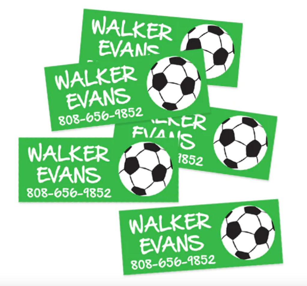 Label Daddy contact name labels example with soccer balls on green background