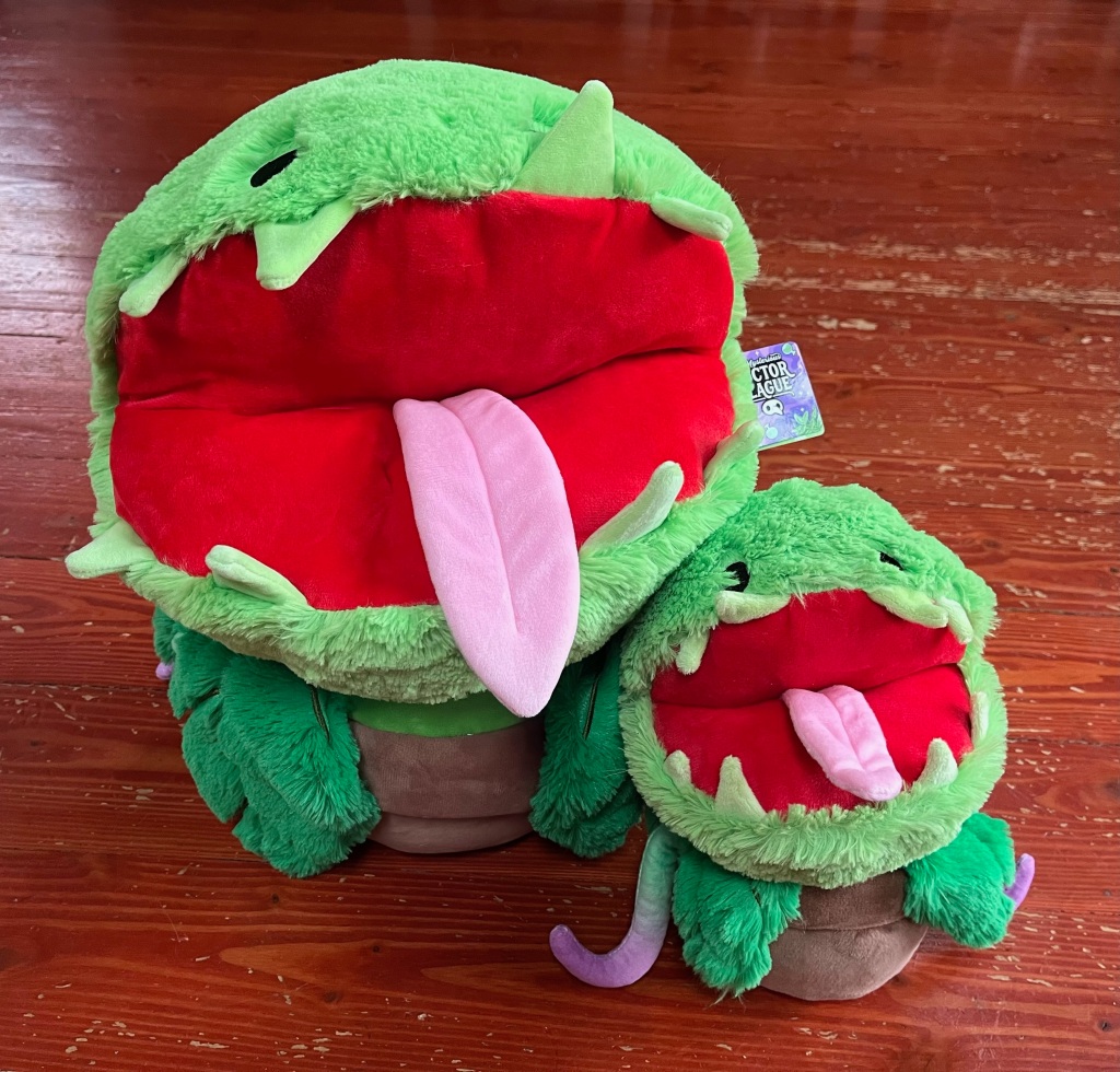 Squishable Venus Fly Trap Stuffed Animal in regular and min sizes next to each other